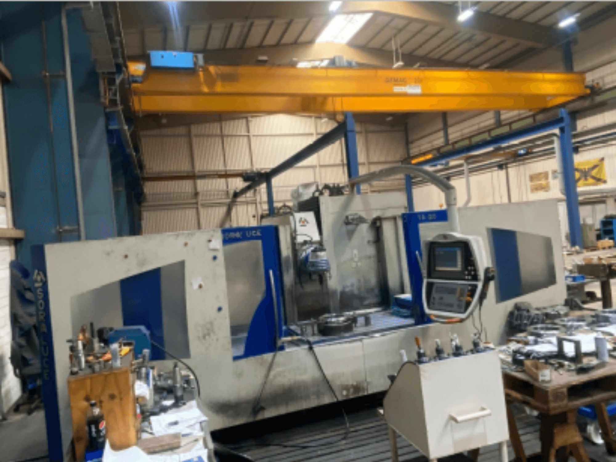 Soraluce TA-A20 bed type milling machine, front view, showcasing control panel and work area with tools and materials.